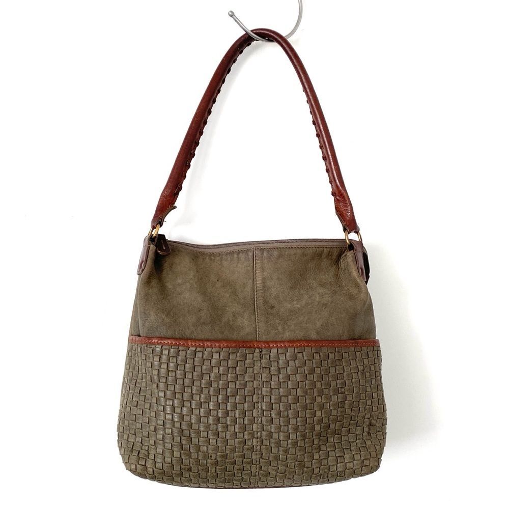 Sundance Simplicity Woven Bag Italian Leather Olive Green & Brown Woven Strap